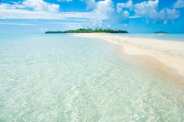 Small island and tropical blue ocean, long beach, Kayangel state, Palau, Pacific