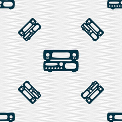 radio, receiver, amplifier icon sign. Seamless pattern with geometric texture. 