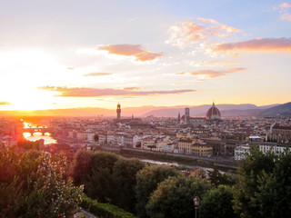 Fototapeta na wymiar Beautiful panoramic view of the Florence Cathedral and the city of Florence from the Michelangelo Square, Italy.