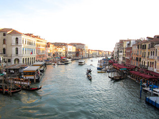 Beautiful view of the Grand Canal from Rialto Bridge in Venice, Italy.