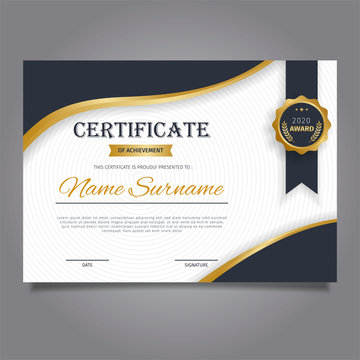 Stylish certificate template design in golden theme with badges, Diploma design graduations, awards