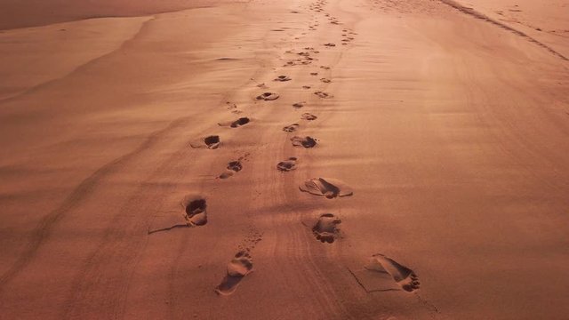 Foot prints in the golden sand of Cape Vidal beach, st. lucia, south africa