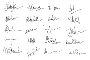 Autographs Set. Collection of Business Contract Signatures - obrazy, fototapety, plakaty