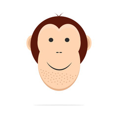 Cartoon cute monkey face, isolated on white background flat icon stock vector illustration.