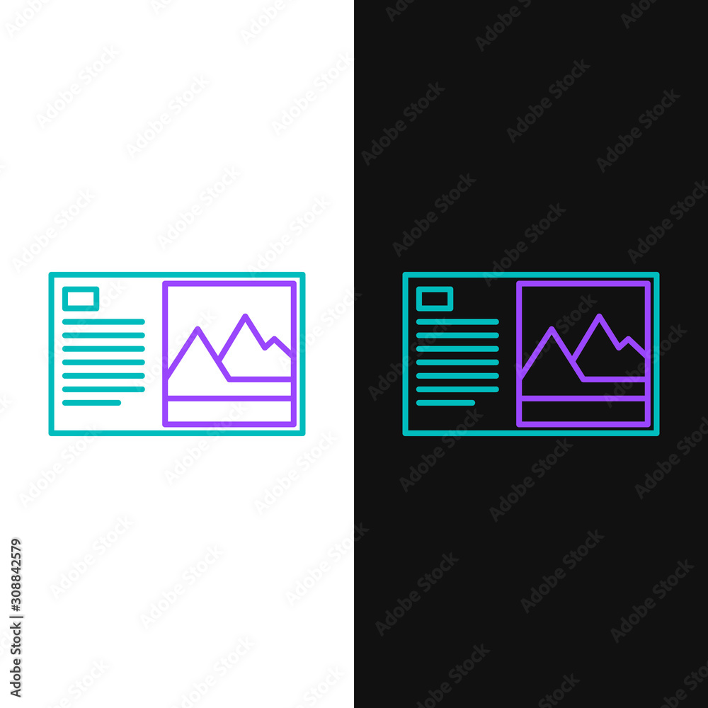 Sticker green and purple line postcard icon isolated on white and black background. vector illustration