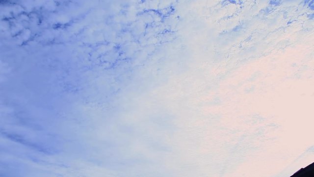 Plane flies through a sky filled with geoengineered clouds that have created a white haze in the sky. It leaves a chemtrail behind it that will spread out into homomutatus clouds containing chemicals.