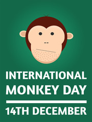 International Monkey Day celebration World Day of the Monkey 14th december on clean green background. Stock vector illustration.