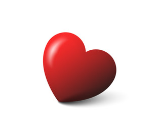Red volumetric heart. Glare, shadow. 3D effect. Valentine's day. Vector element isolated on light background.