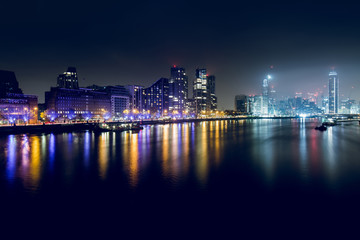Fototapeta na wymiar Night View of Buildings and Skyscrapers of West London, UK