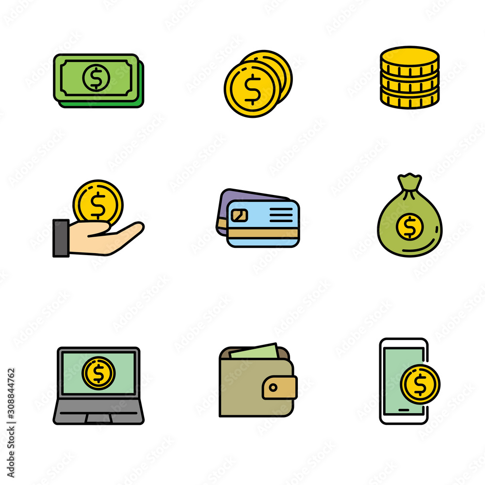 Canvas Prints set of money icon with filled line design. money vector illustration with simple design isolated on 
