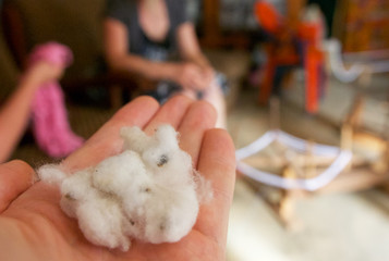 Holding cotton in hand