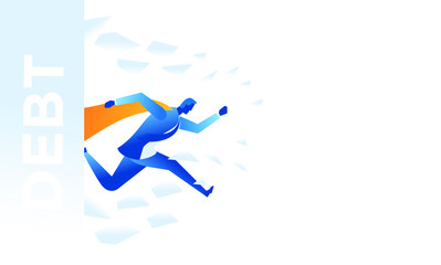 Businessman tries hard to escape with debt. Business work concept illustration about debt and credit. Vector illustration of a flat design