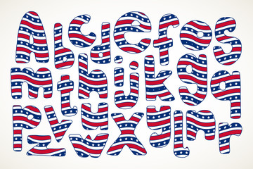 Hand drawn letters in american stars and stripes pattern