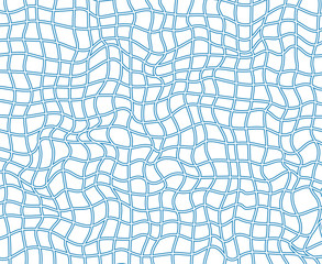 Grid with blue square cells with waves. Vector object on isolated white background.
