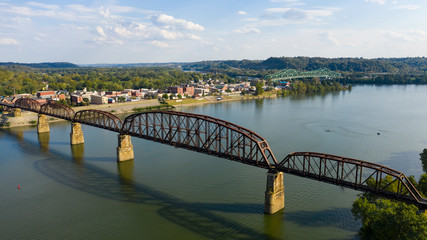 Fototapeta na wymiar Aerial View Over the Ohio River near Point Pleasant West Virginia USa
