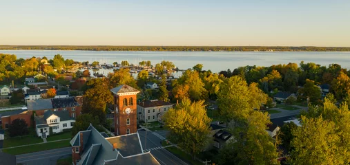 Fotobehang New York Aerial View Over Downtown Cape Vincent New York Marina Saint Lawrence River  © Christopher Boswell
