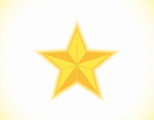 Yellow star with facets. Vector decorative object on an isolated light background.