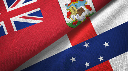 Bermuda and Netherlands Antilles two flags textile cloth, fabric texture