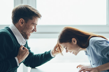 Fototapeta premium man and woman shaking hands in office