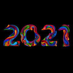 New Year and Christmas 2021. Colored vector caramel numbers