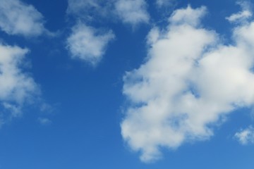 Blue sky with fluffy clouds, natural background