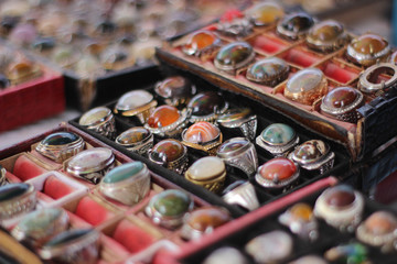 The Beauty of Colorful Agate Rings Neatly Arranged
