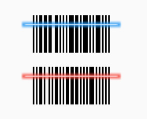 Vector barcode with blue and red laser. The concept of reading. Vector illustration. isolated background.