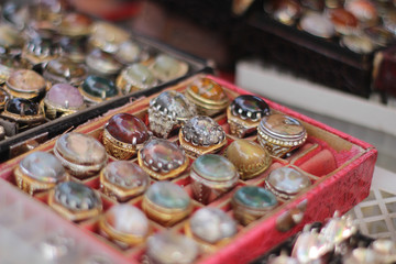 The Beauty of Colorful Agate Rings Neatly Arranged