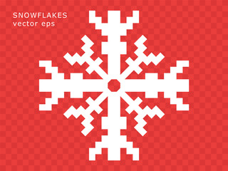 Snowflake pixel. Christmas, Xmas decorative ornaments. Vector Christmas design elements. Isolated transparent background.