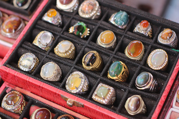 The Beauty of Colorful Agate Rings Neatly Arranged