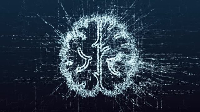 The concept of a virtual cyber brain consisting of a code of numbers and symbols. Futuristic digital mind. Symbol of computer computing power. Abstract artificial intelligence.