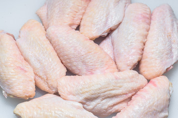 Features fresh raw chicken wings, fresh food.