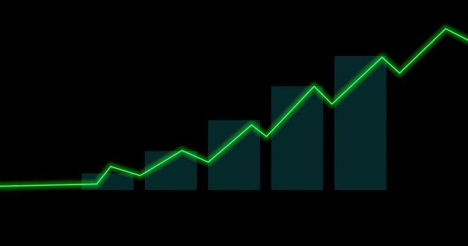green graph moving with bar chart on black background
