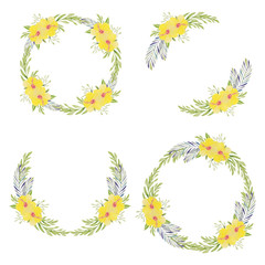 Yellow hibiscus floral circle wreath in watercolor collection