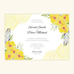 Hand painted watercolor yellow floral wedding invitation card