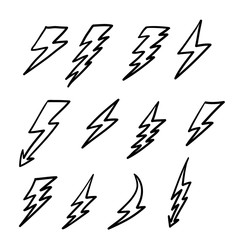 Set Lightning bolt. Thunderbolt, lightning strike. doodle hand drawn style vector illustration. Thunder and Bolt Lighting Flash Icons Set.vector isolated