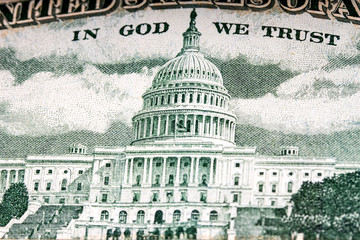 US Capitol on fifty dollar bill close up view