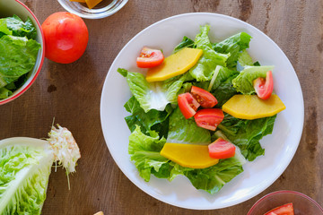 Mix salad vegetable  in white dish,vegan