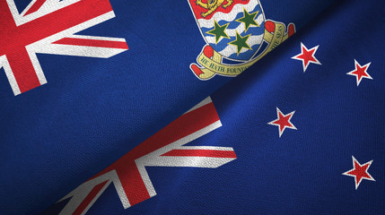 Cayman Islands and New Zealand two flags textile cloth, fabric texture