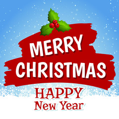 Christmas and New Year Typographical on shiny Xmas background with winter landscape with snowflakes, light, stars. Vector