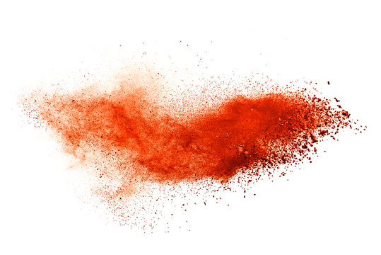 Lush Lava color powder explosion on white background. Colored cloud. Colorful dust explode. Paint Holi.