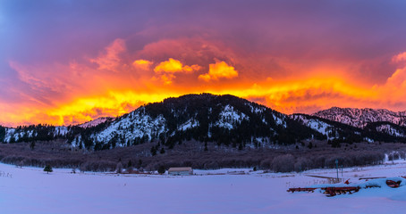 Mountain sunset orange glow