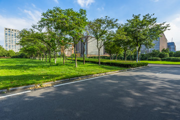 empty road front of modern buildings