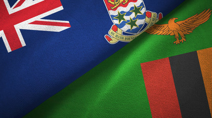 Cayman Islands and Zambia two flags textile cloth, fabric texture