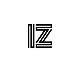 Initial two letter black line shape logo vector IZ