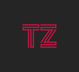 Initial two letter red line shape logo on black vector TZ