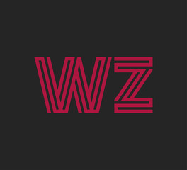 Initial two letter red line shape logo on black vector WZ