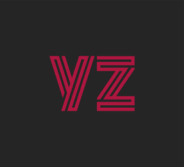 Initial two letter red line shape logo on black vector YZ