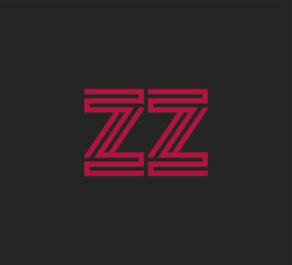 Initial two letter red line shape logo on black vector ZZ