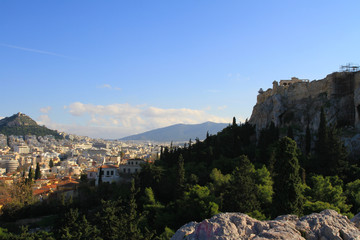 Fototapeta na wymiar Enjoying the scenic landscape in the city of Athens, Greece, on a gorgeous day